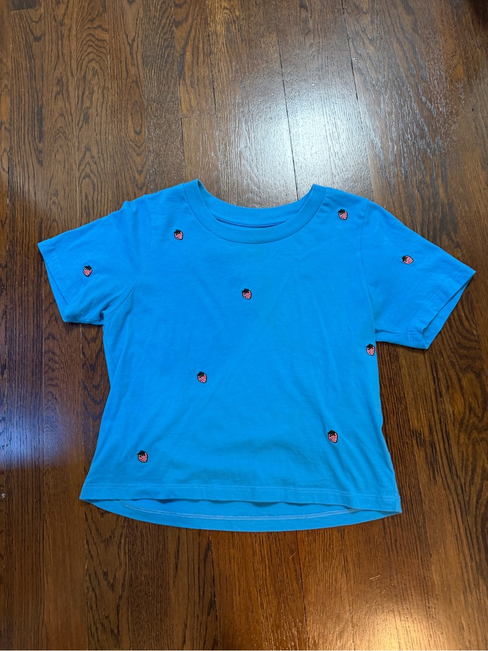 Chaser Bright Blue Tee with Tiny Strawberry Embroidery